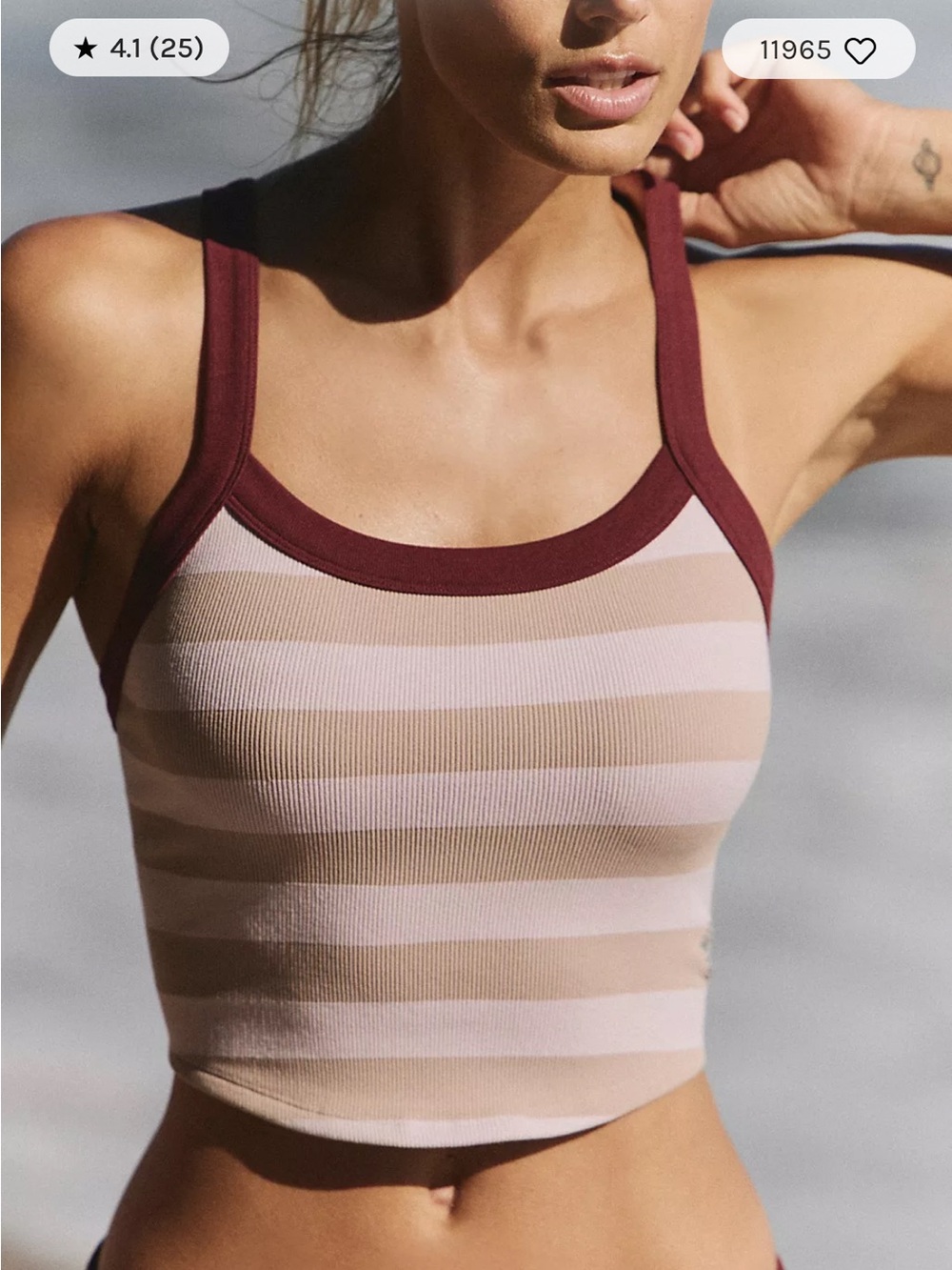 NWT FP Movement by Free People Cropped Strappy Tank in Burgundy, Pink & Beige